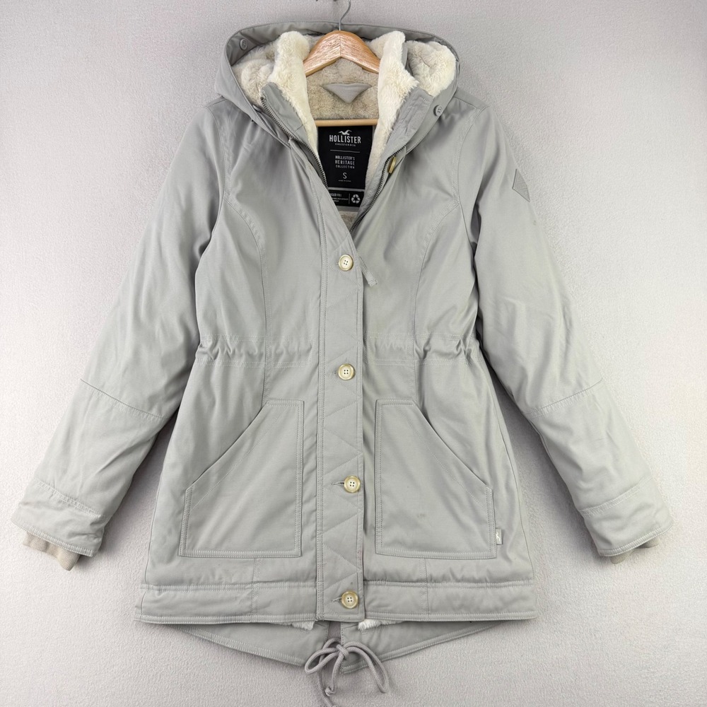 Hollister Heritage Collection Parka Jacket Women S Gray Faux Fur Lined Hooded
